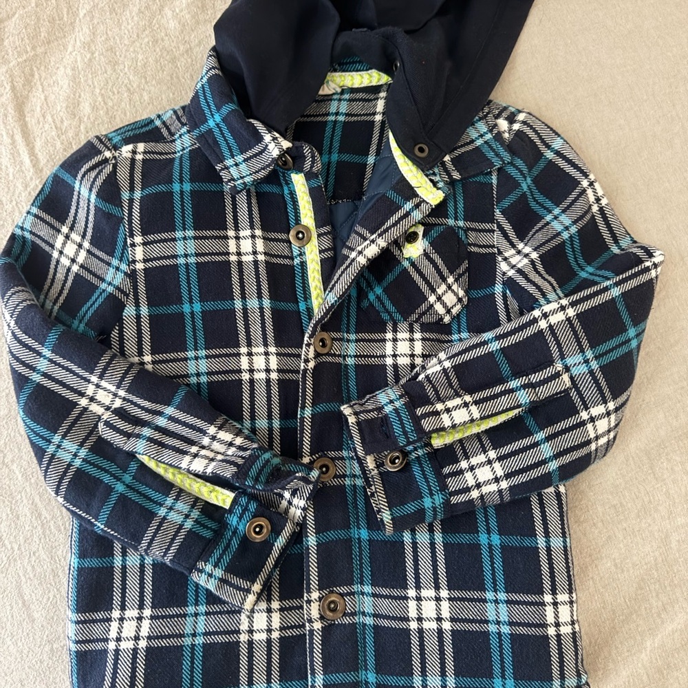 Kids Navy Plaid Hooded Shirt Jacket